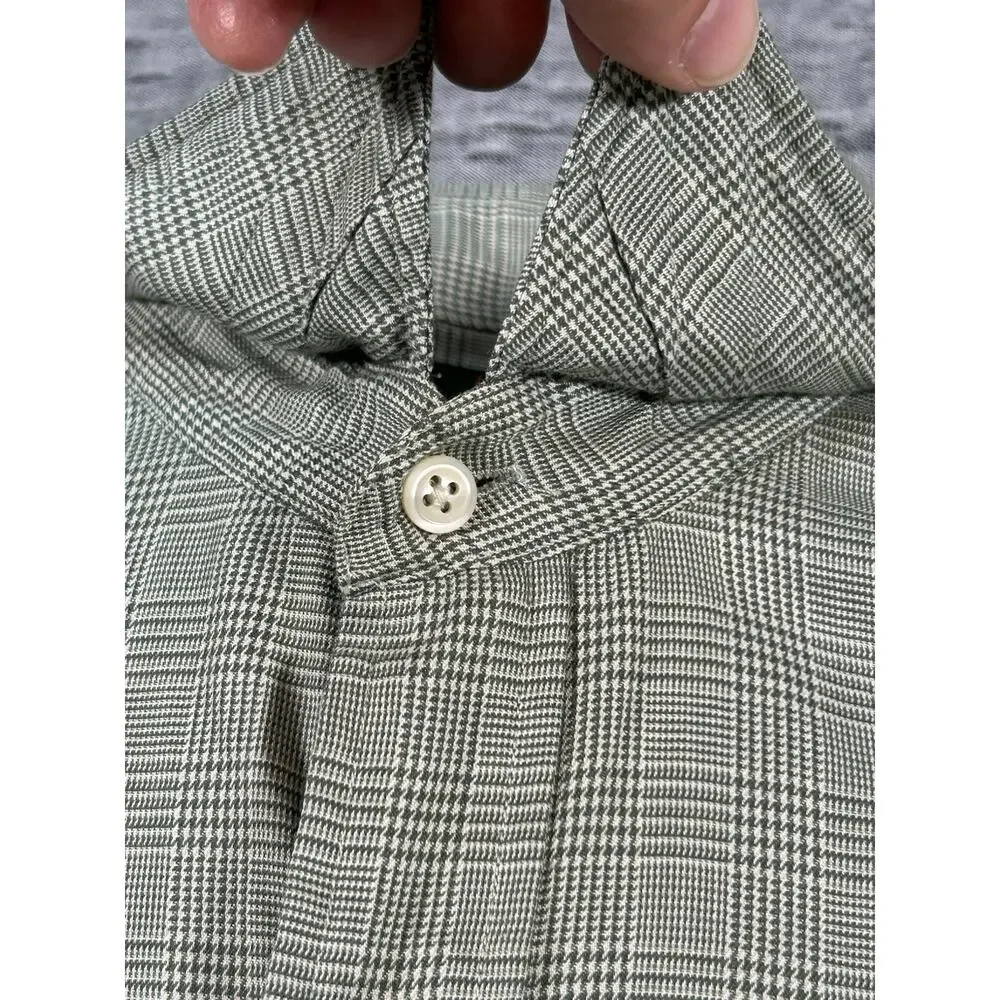 Vintage J Crew Oarsman Dress Shirt Mens 16 34/35 Green Plaid Long Sleeve Cotton